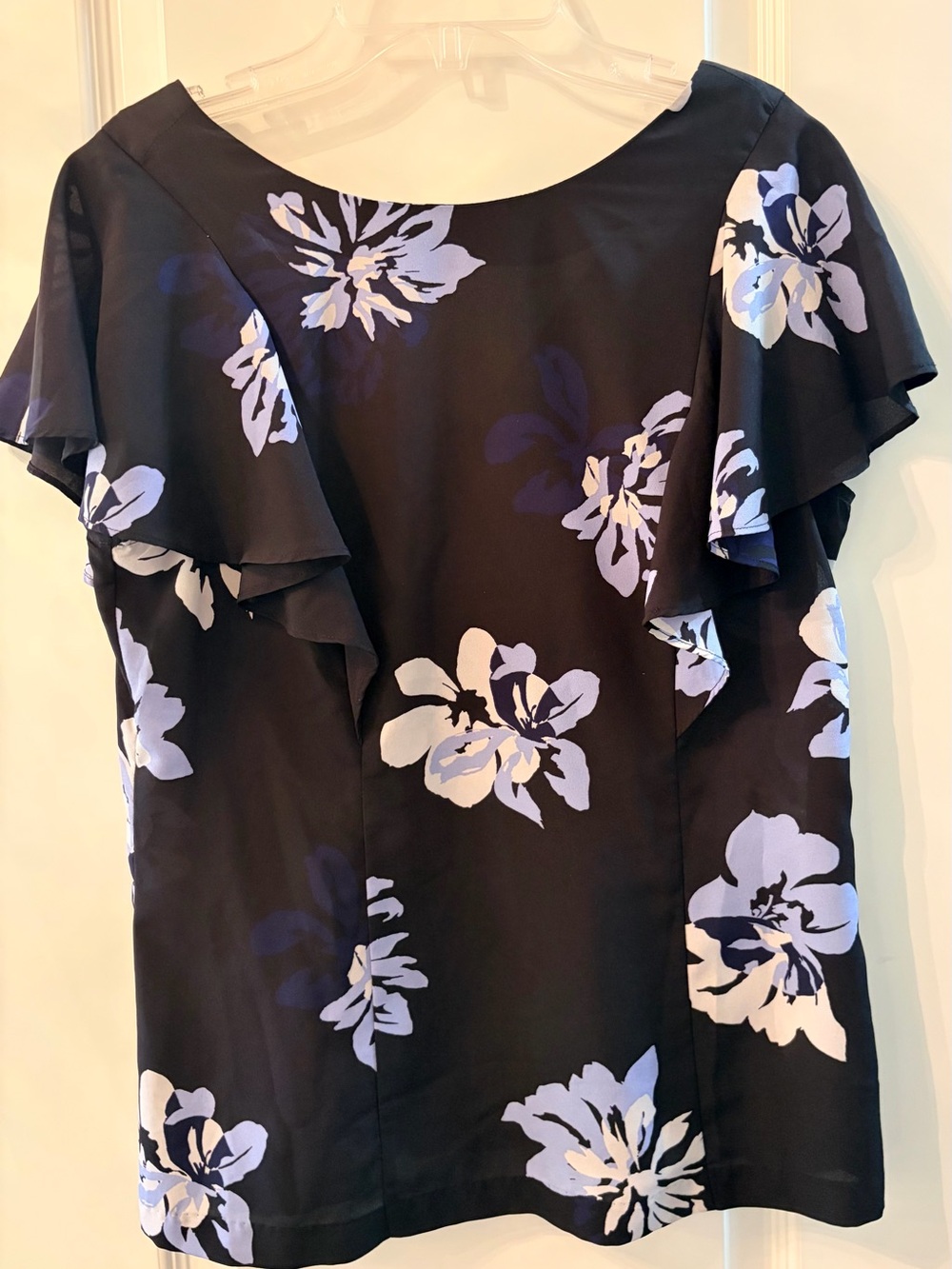 Banana Republic Black Floral Print Blouse with Lavender Accents